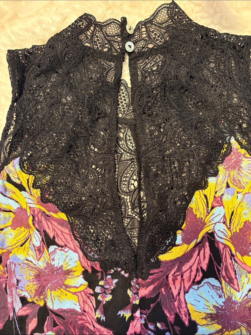 Intimately Free People Black Floral Lace High Neck Tunic Mini Dress M - Picture 8 of 8